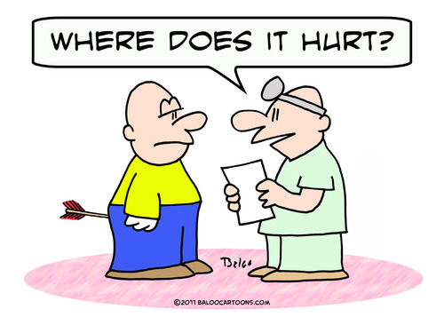 Cartoon: arrow doctor where hurt patient (medium) by rmay tagged arrow,doctor,where,hurt,patient