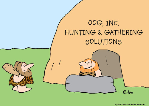 Cartoon: caveman hunting gathering soluti (medium) by rmay tagged caveman,hunting,gathering,soluti