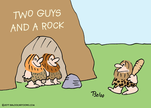 Cartoon: caveman two guys and a rock (medium) by rmay tagged caveman,two,guys,and,rock