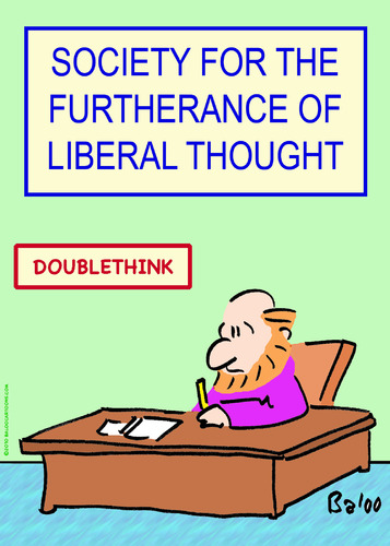 Cartoon: doublethink liberal thought (medium) by rmay tagged doublethink,liberal,thought
