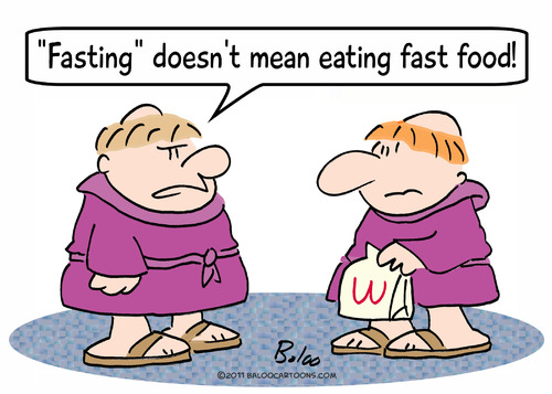 Cartoon: fasting eating fast food monks (medium) by rmay tagged fasting,eating,fast,food,monks
