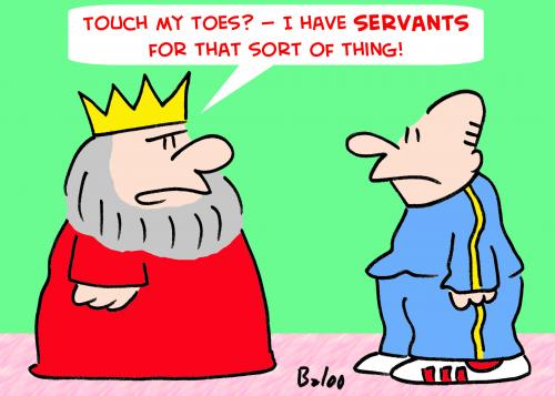 Cartoon: KING EXERCISE TOUCH TOES SERVANT (medium) by rmay tagged king,exercise,touch,toes,servants