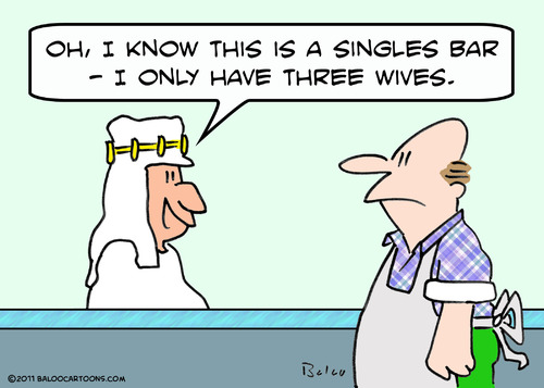 Cartoon: Muslim at singles bar (medium) by rmay tagged muslim,islam,singles,bar,only,three,wives