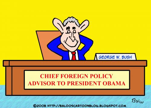 Cartoon: OBAMA BUSH FOREIGN POLICY (medium) by rmay tagged obama,bush,foreign,policy