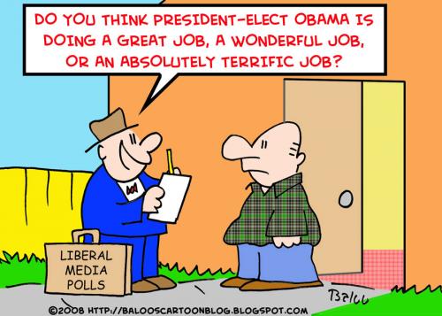 Cartoon: OBAMAN LIBERAL MEDIA POLLS (medium) by rmay tagged obaman,liberal,media,polls