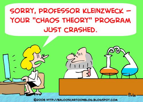 Cartoon: SCIENTIST CHAOS THEORY CRASHED (medium) by rmay tagged scientist,chaos,theory,crashed