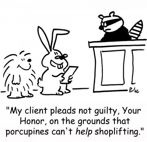 Cartoon: shoplifting porcupine (medium) by rmay tagged shoplifting,porcupine,raccoon,rabbit,judge